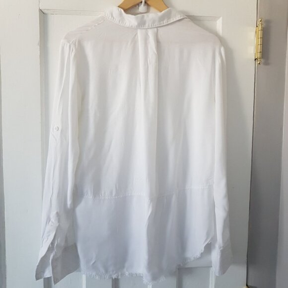 Cloth & Stone Boho Frayed Button Front Blouse Top White Sz M - Picture 8 of 14